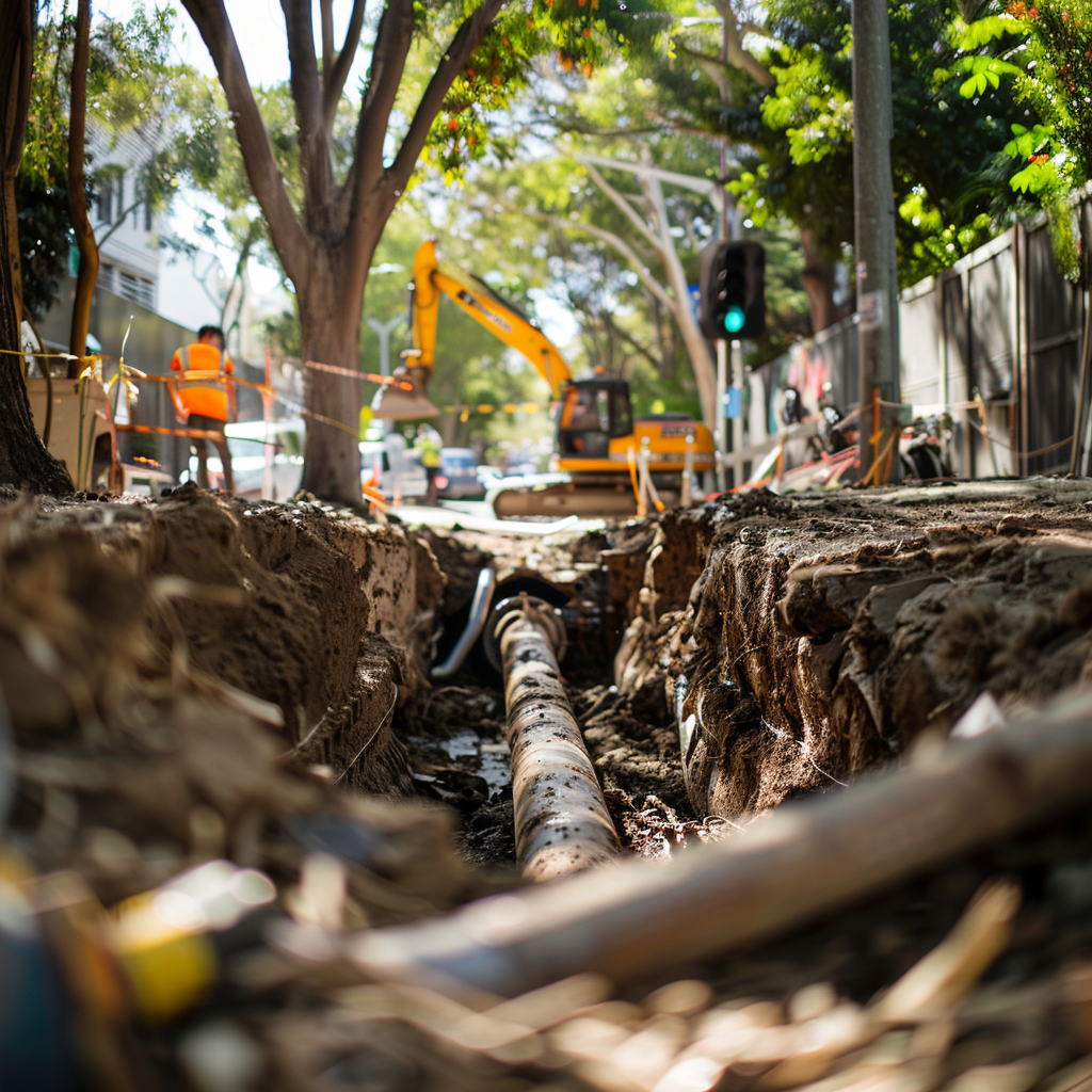 Trench excavation for pipe repairs in Denistone by our skilled plumbing professionals.